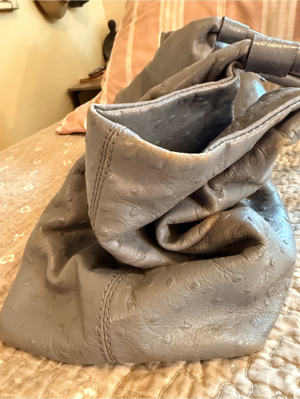 Kate Spade Gray Ostrich-Embossed Leather Shoulder Bag - Picture 13 of 15